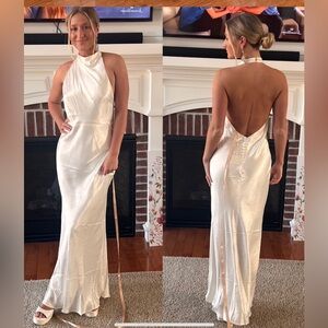 Esther Iridescent Satin Cowl Maxi Dress - Ivory